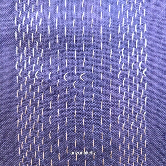 Blue Lightweight Summer Scarf with White Stitch Detail - Picture 4 of 13